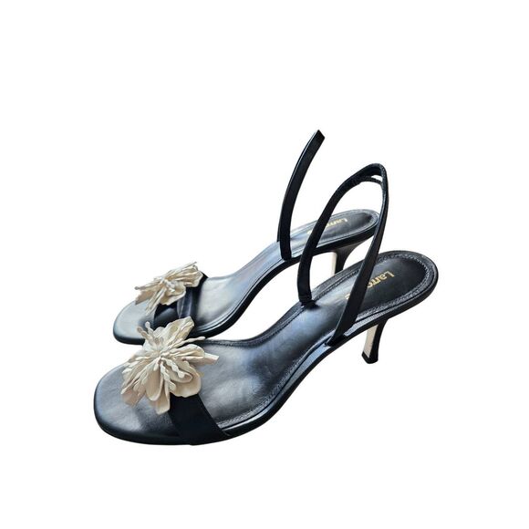 Larroudé Hibiscus Slingback Heel Sandals in Black Leather Flower Size 10 Heels - Picture 2 of 8